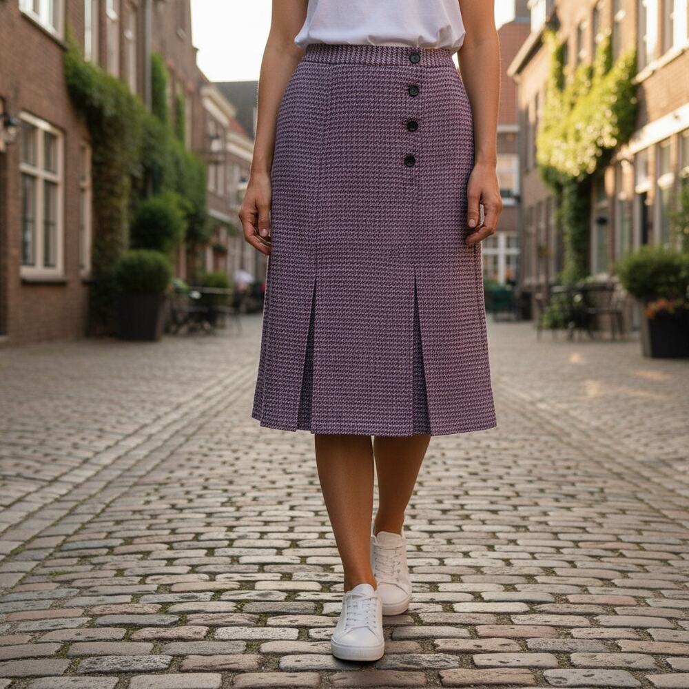 Christian Dior Vintage 1990s Tweed Skirt Burgundy Gray Size M - Picture 2 of 8